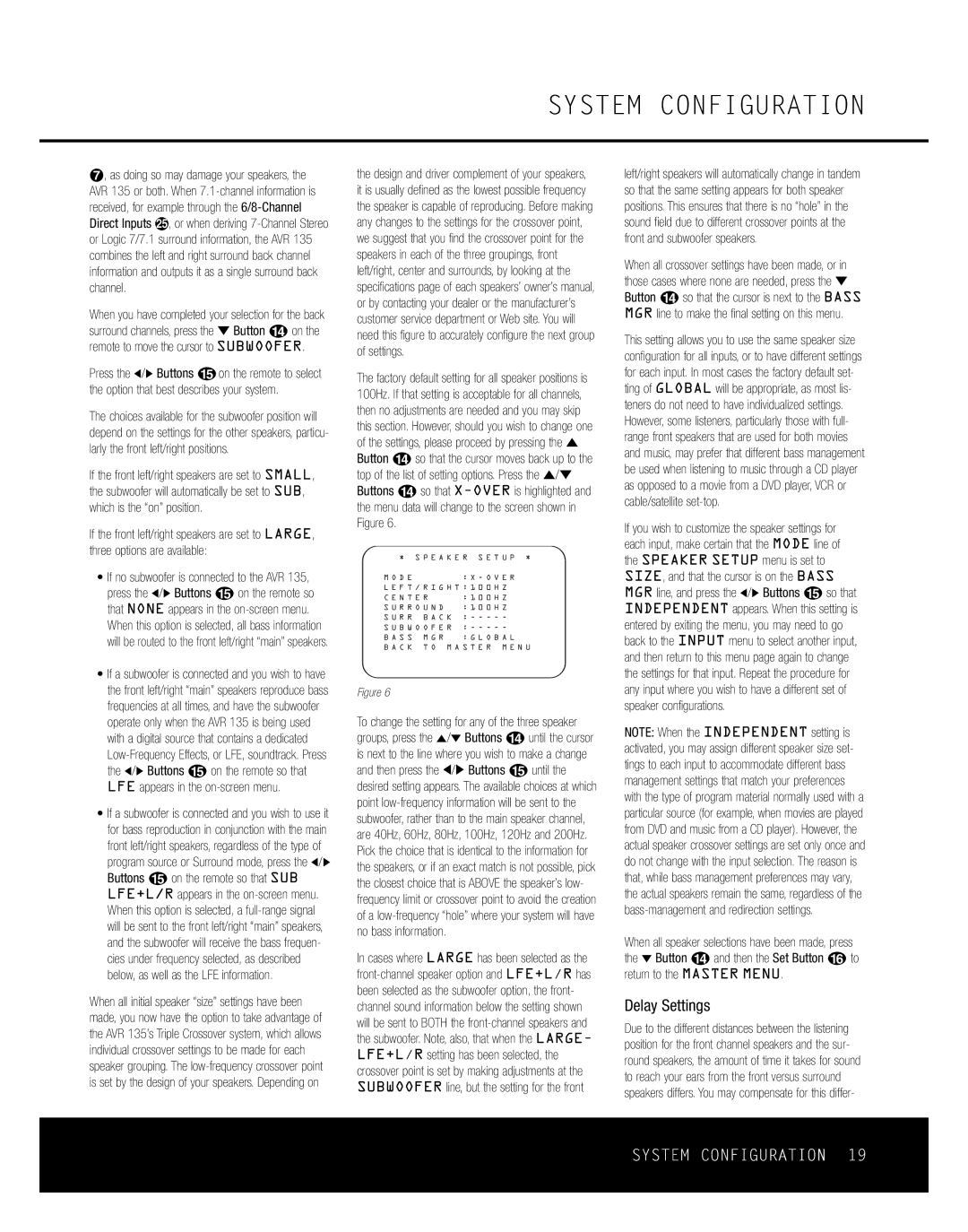 Harman-Kardon AVR 135 owner manual Delay Settings 