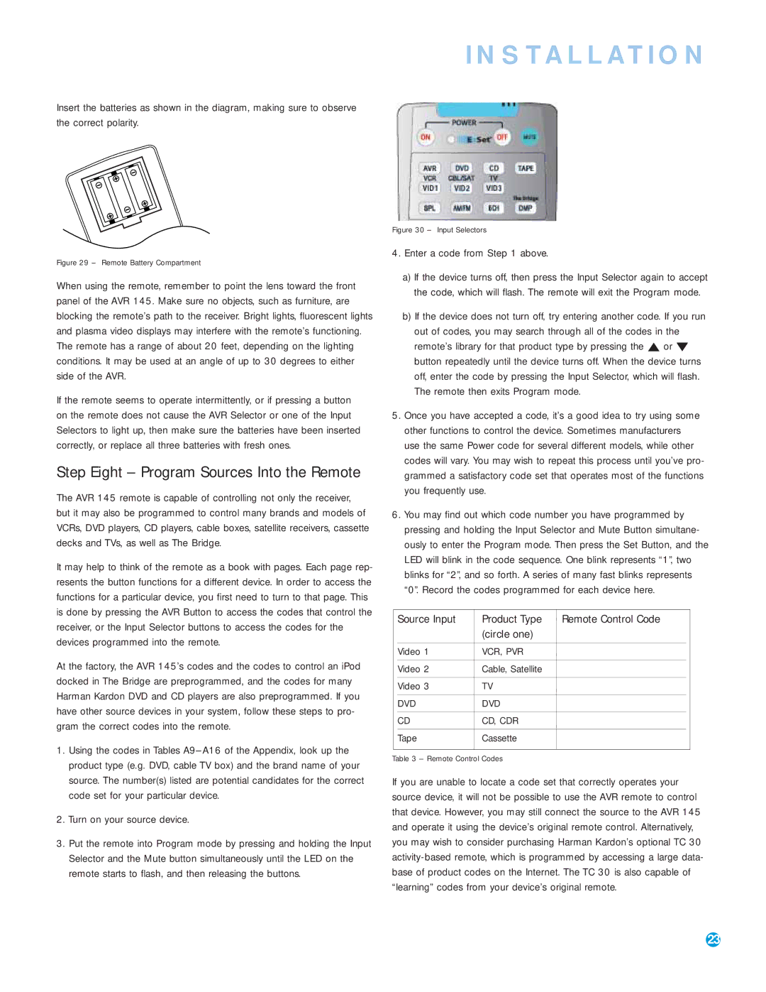 Harman-Kardon AVR 145 owner manual Turn on your source device, Enter a code from above, Tape Cassette 