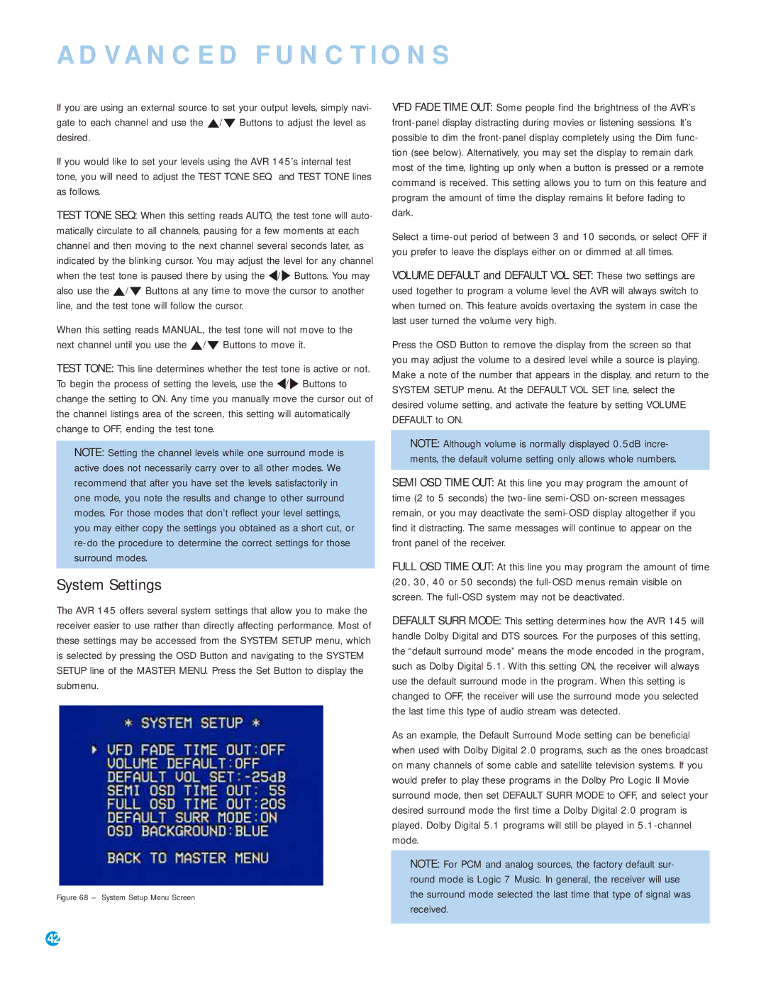 Harman-Kardon AVR 145 owner manual System Settings 