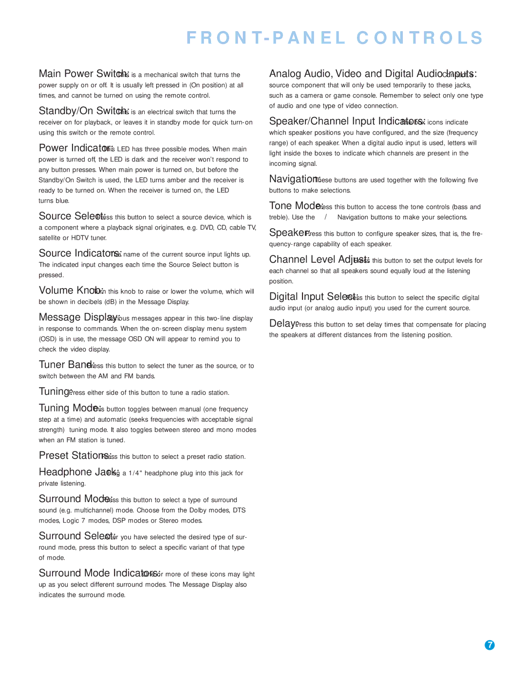 Harman-Kardon AVR 145 owner manual FRONT-PANEL Controls 