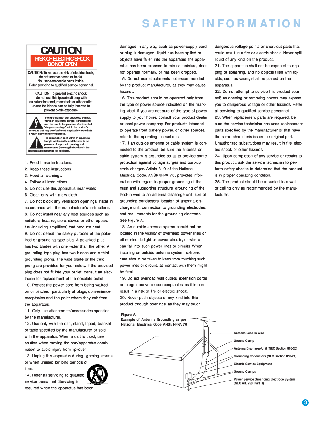Harman-Kardon AVR 145 owner manual Safety Information, Risk Of Electric Shock Do Not Open 