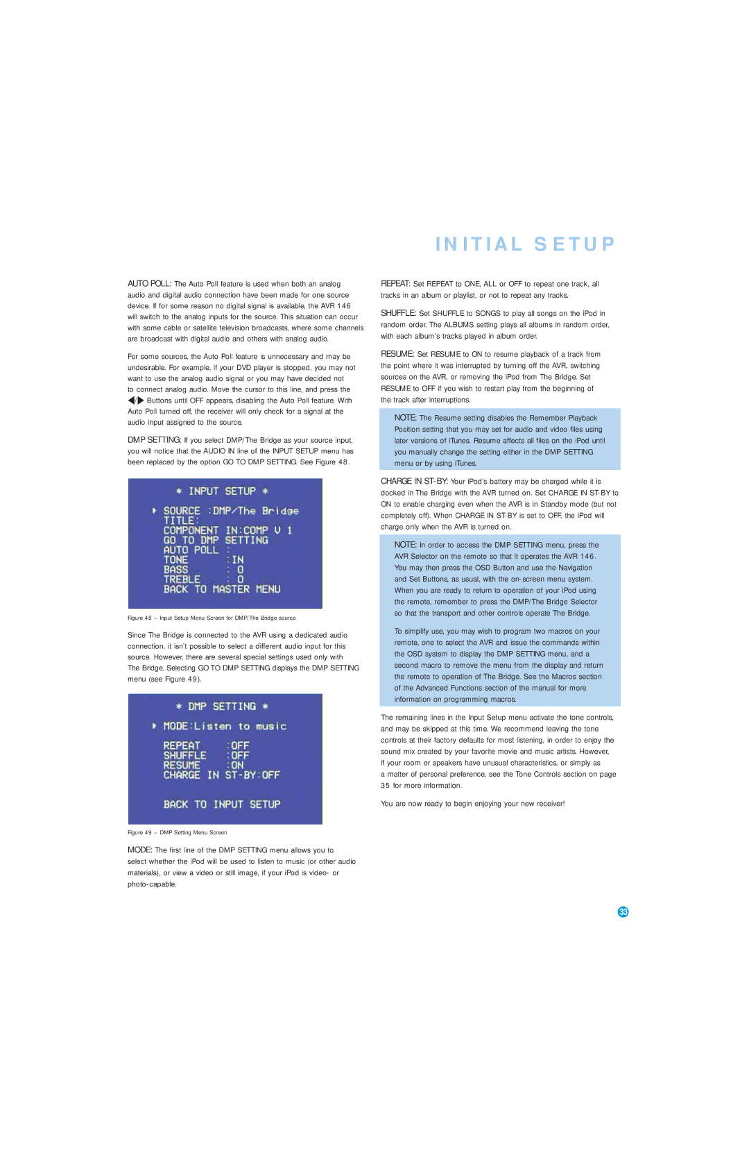 Harman-Kardon AVR 146 owner manual Input Setup Menu Screen for DMP/The Bridge source 