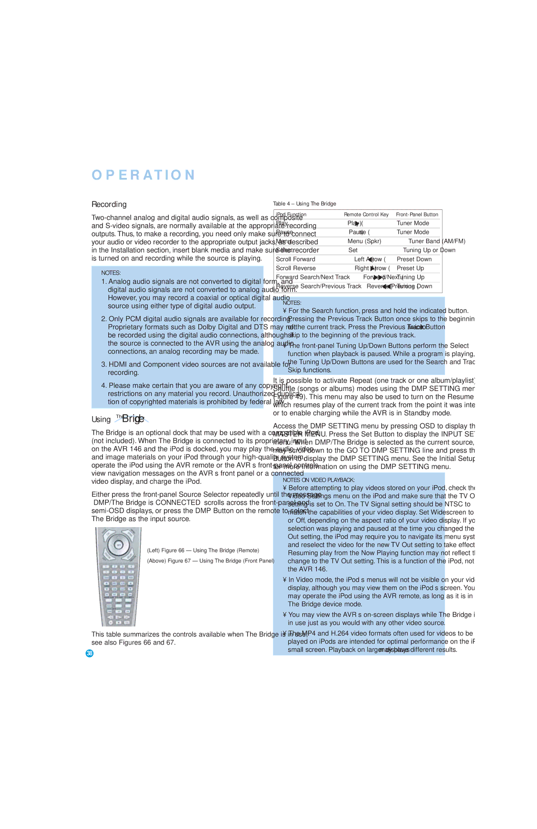 Harman-Kardon AVR 146 owner manual Recording, Using TheBridgeTM 