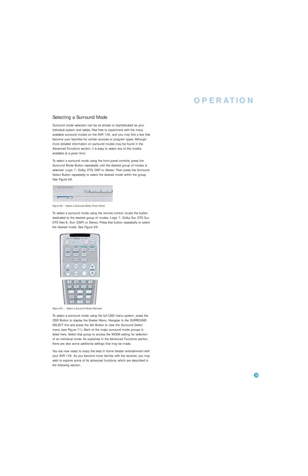 Harman-Kardon AVR 146 owner manual Selecting a Surround Mode, Select a Surround Mode Remote 