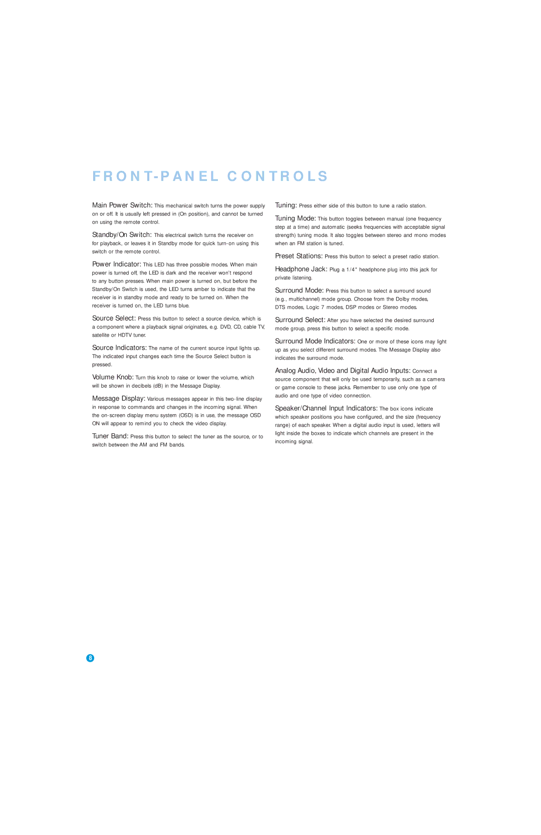 Harman-Kardon AVR 146 owner manual FRONT-PANEL Controls 