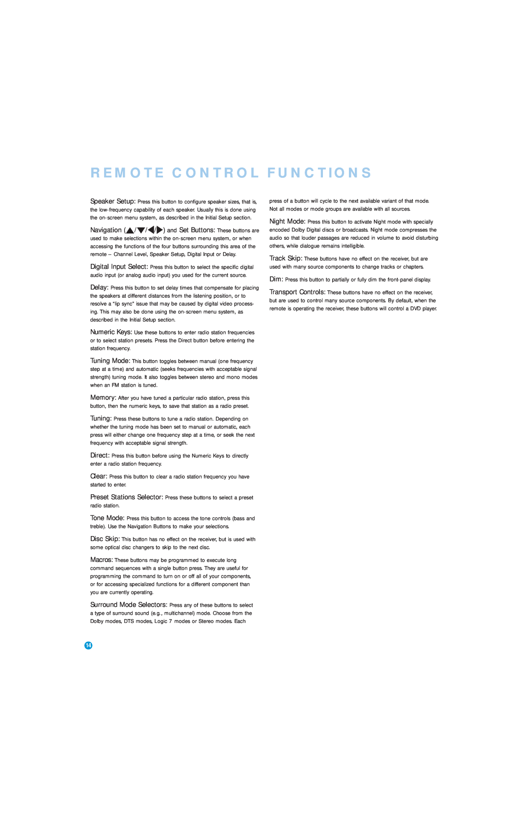 Harman-Kardon AVR 146 owner manual Remote Control Functions 