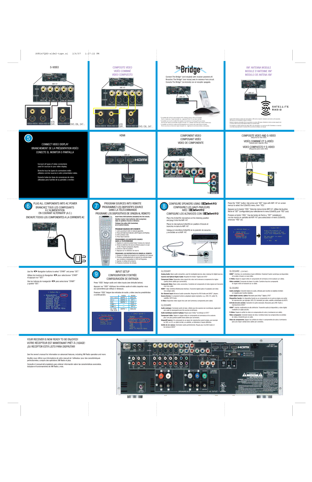 Harman-Kardon AVR 147, TV Video Accessories quick start Vcr, Configure Speakers Using, Glossary, Glosario, Glossaire 