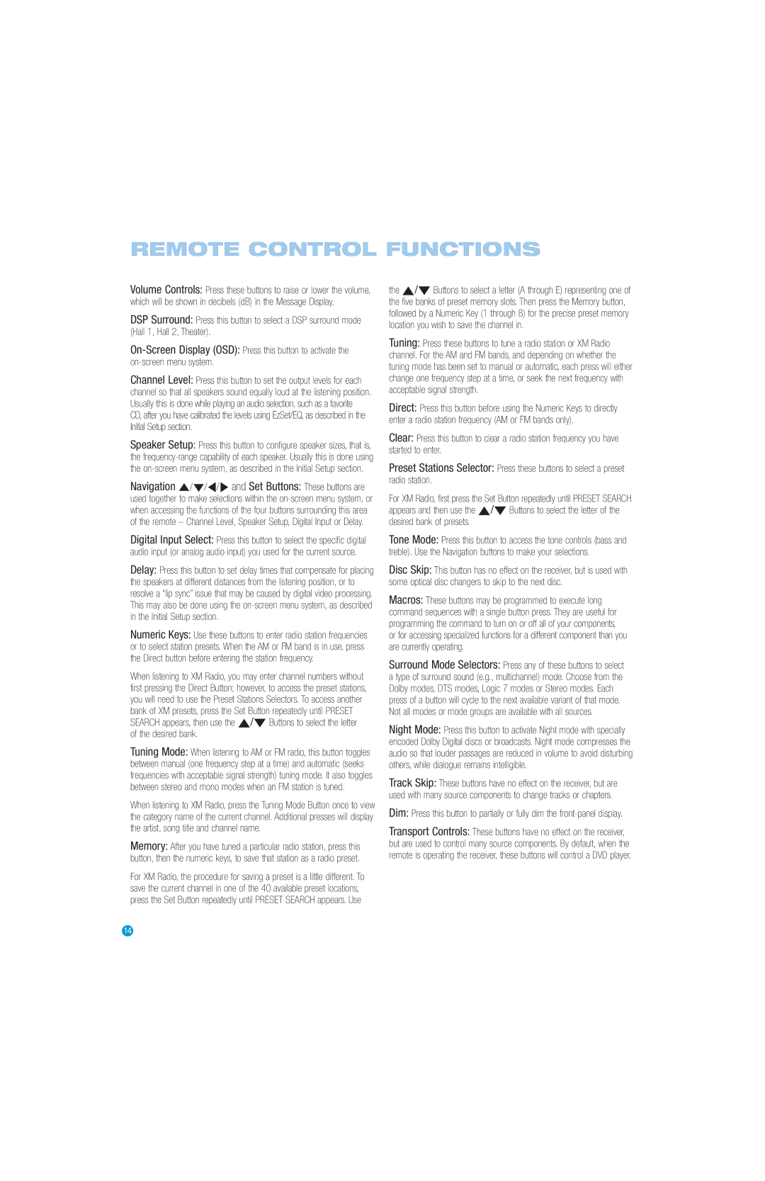 Harman-Kardon AVR 147 owner manual Remote Control Functions 