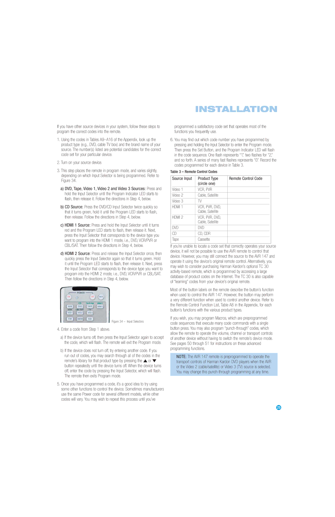 Harman-Kardon AVR 147 owner manual Turn on your source device, Enter a code from above 