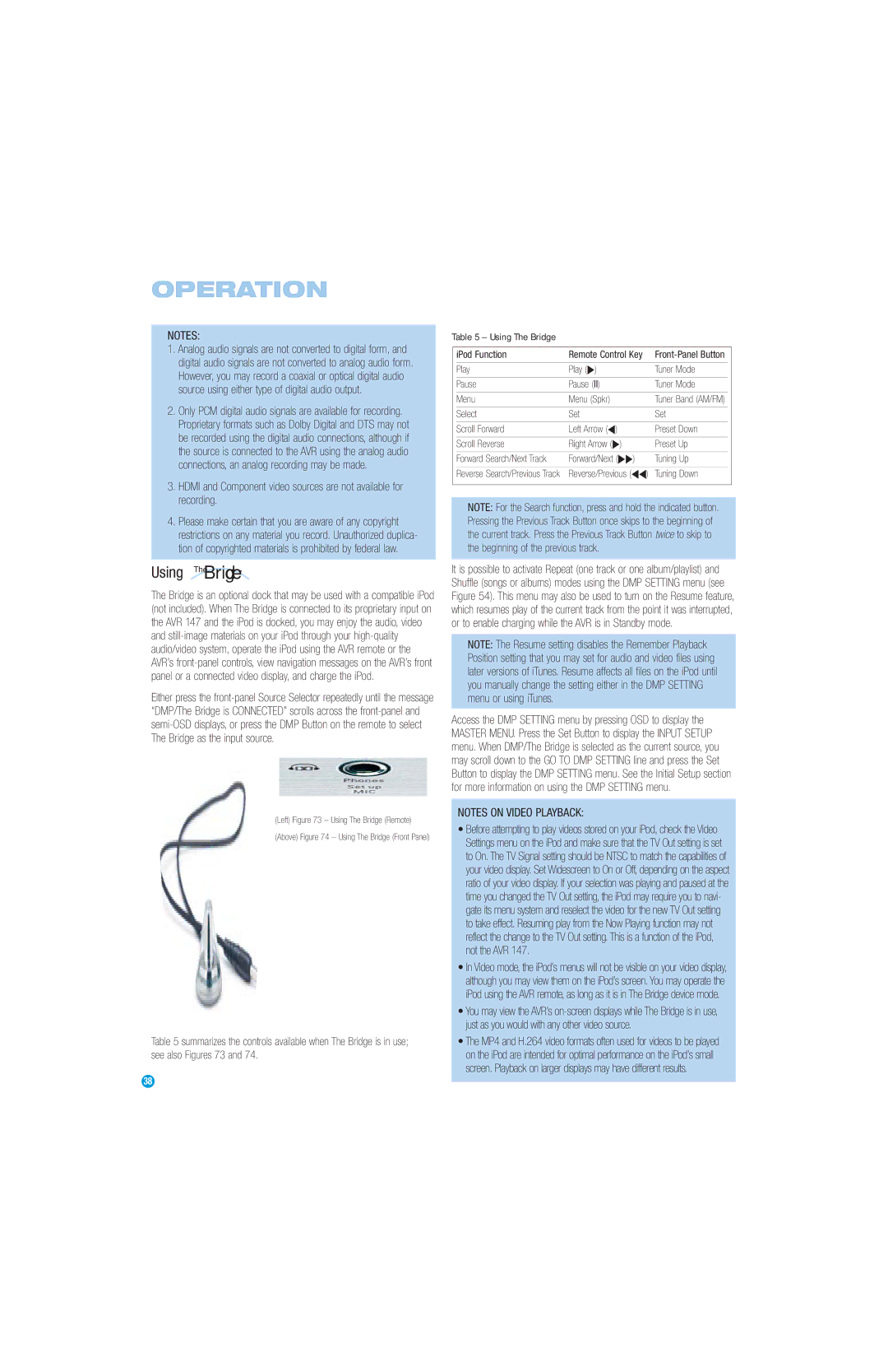 Harman-Kardon AVR 147 owner manual Using TheBridgeTM, Tuning Down 