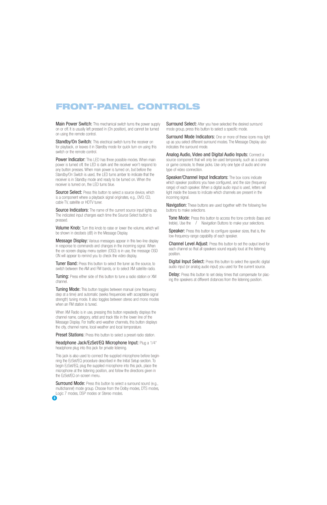 Harman-Kardon AVR 147 owner manual FRONT-PANEL Controls 