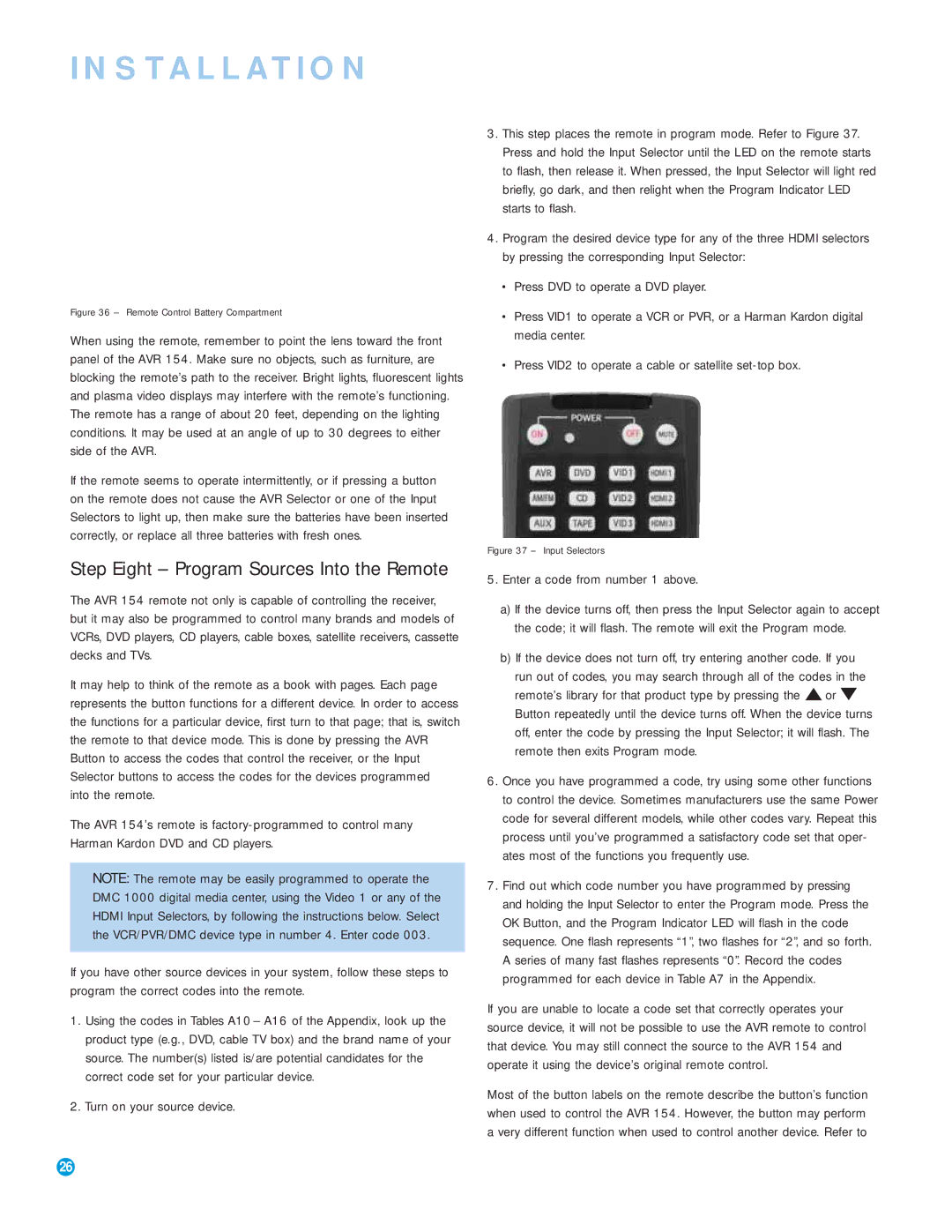 Harman-Kardon AVR 154 owner manual Turn on your source device, Enter a code from number 1 above 