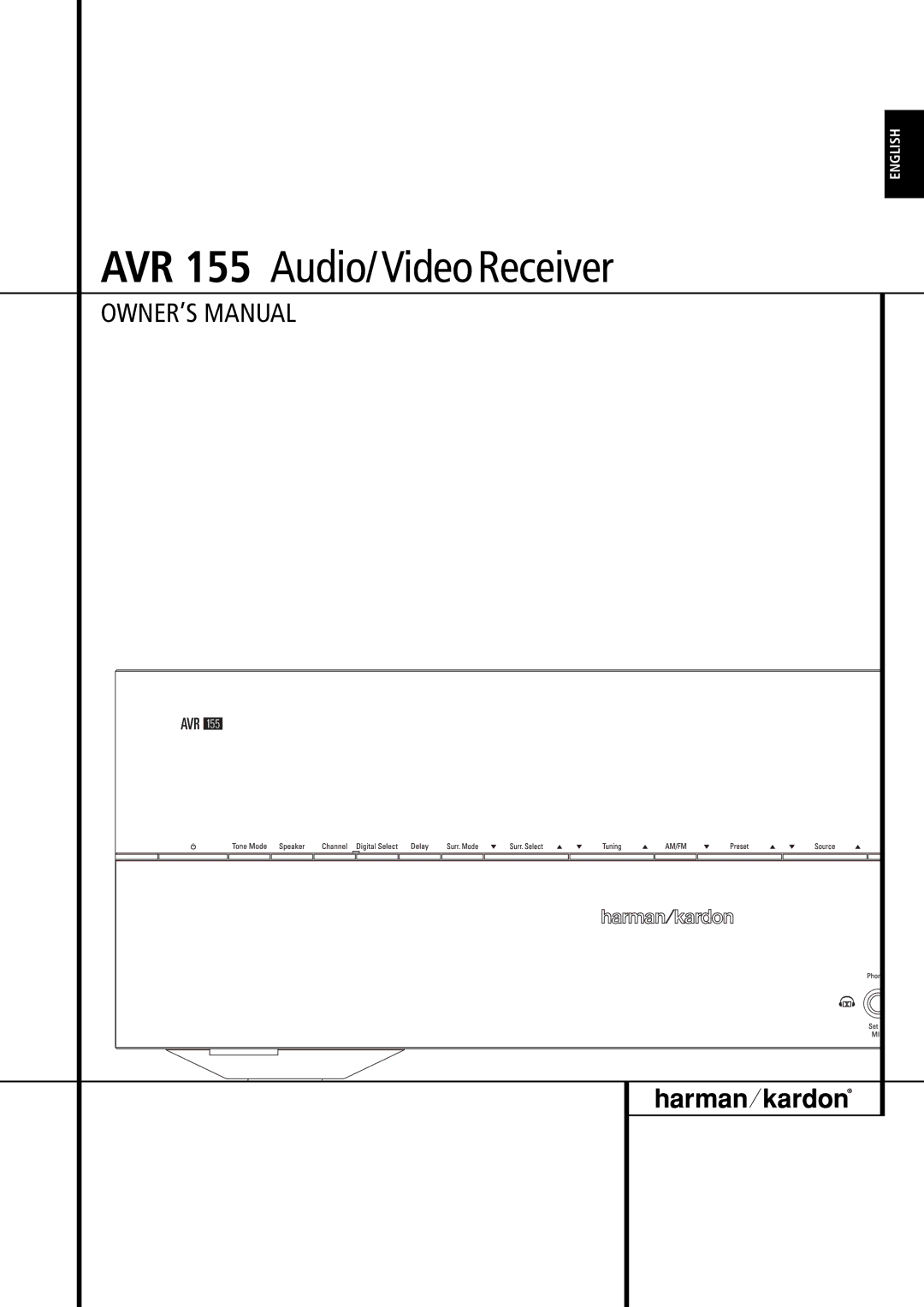 Harman-Kardon owner manual AVR 155 Audio/VideoReceiver 