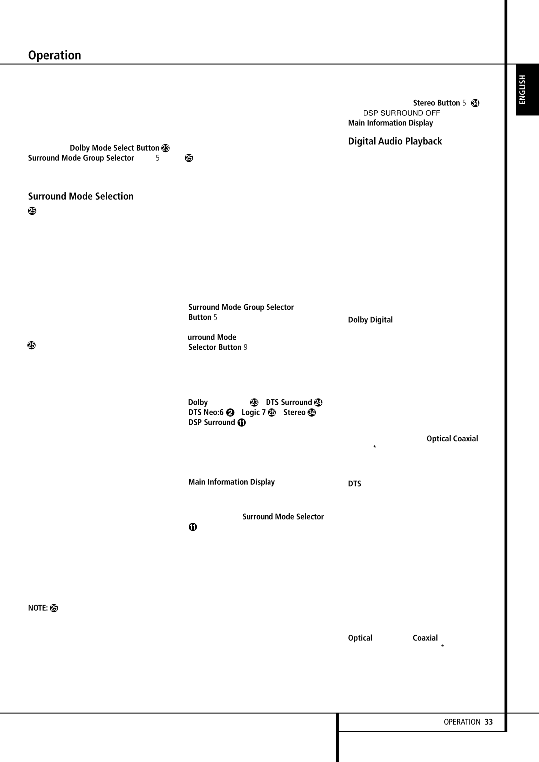 Harman-Kardon AVR 155 owner manual Surround Mode Selection, Digital Audio Playback, Dolby Digital 