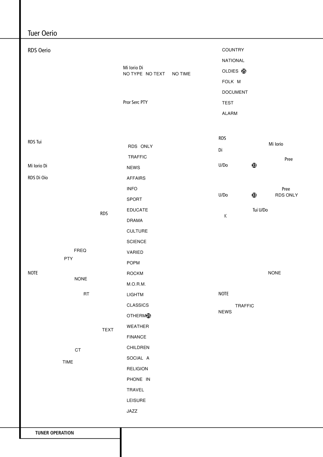 Harman-Kardon AVR 155 owner manual RDS Operation, RDS Tuning, RDS Display Options, Program Search PTY 