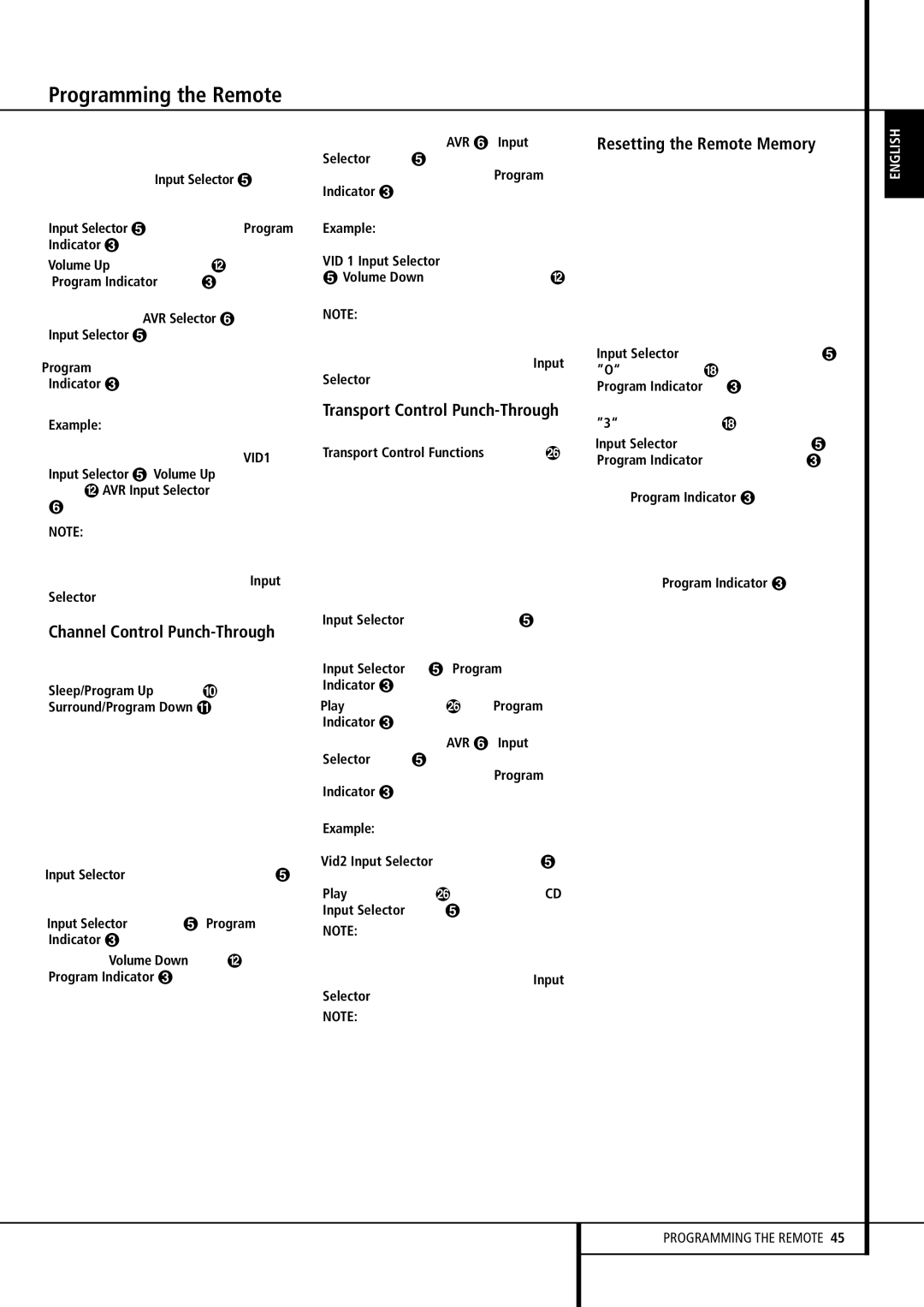 Harman-Kardon AVR 155 owner manual Channel Control Punch-Through, Resetting the Remote Memory 