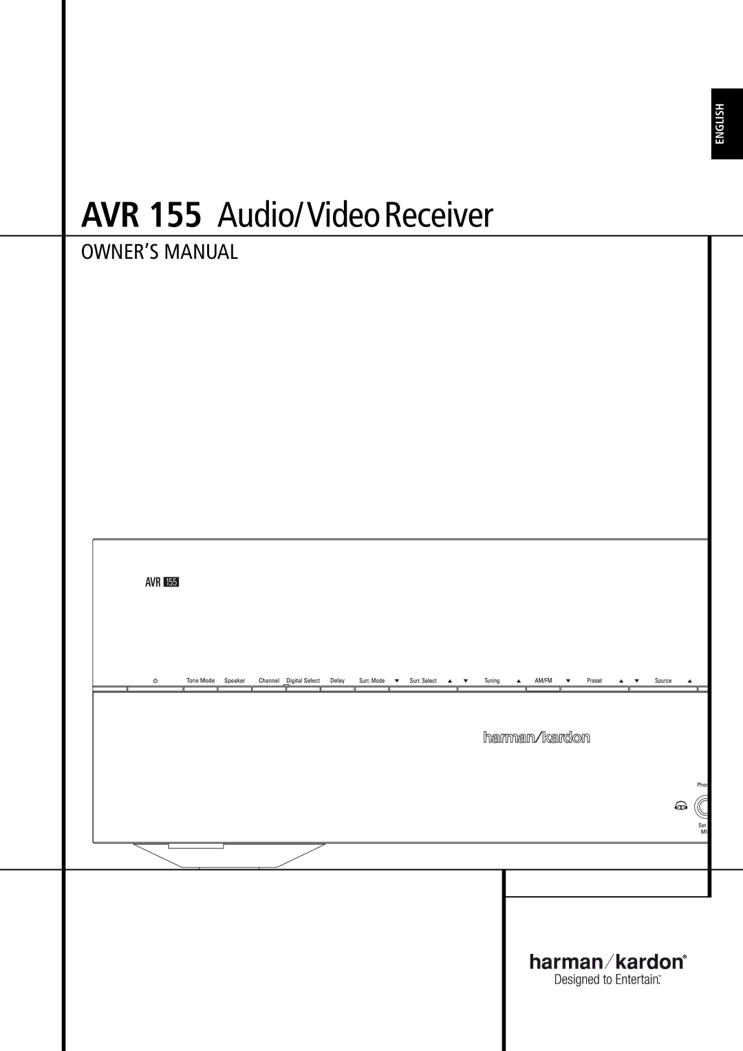 Harman-Kardon owner manual AVR 155 Audio/VideoReceiver 