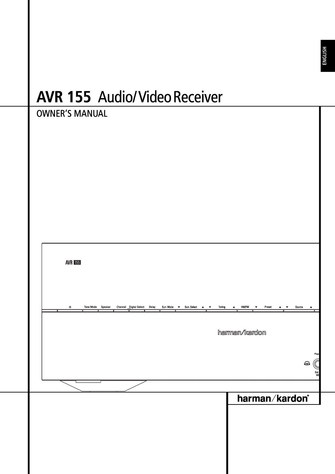 Harman-Kardon owner manual AVR 155 Audio/VideoReceiver, English 