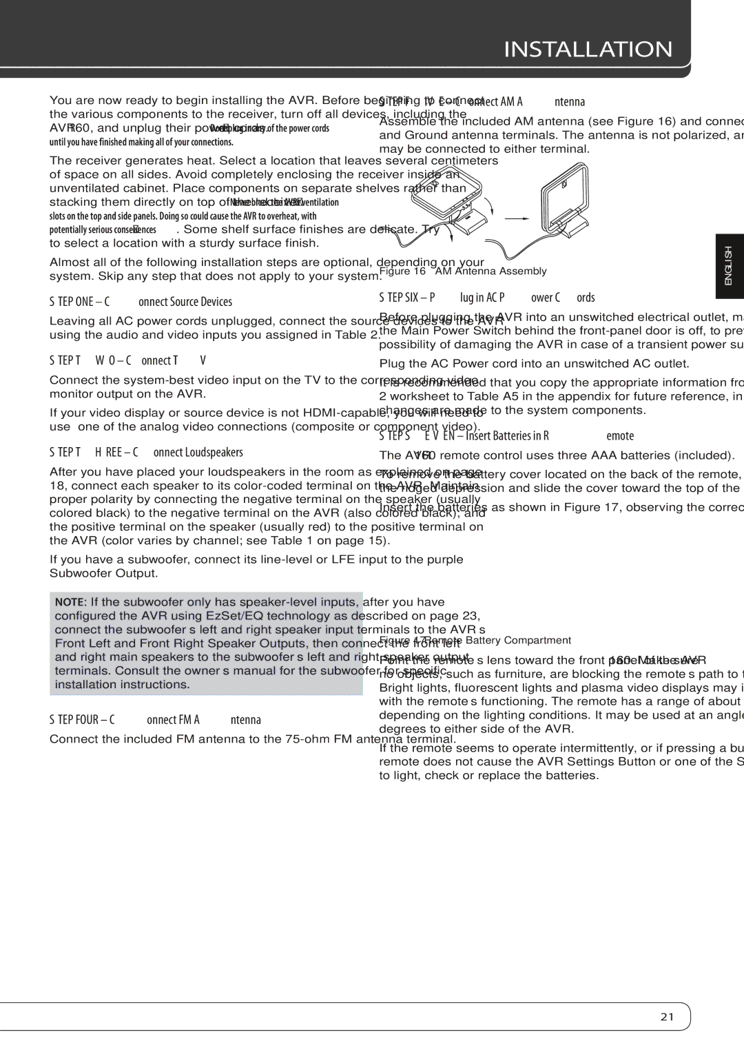 Harman-Kardon AVR 160 owner manual Installation 