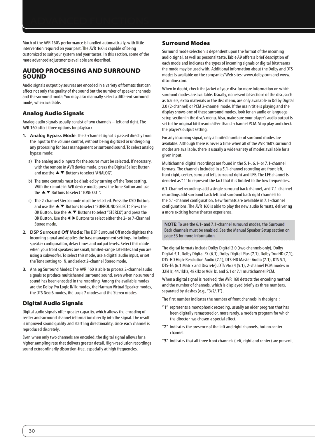 Harman-Kardon AVR 160 owner manual Audio Processing and Surround Sound, Analog Audio Signals, Digital Audio Signals 