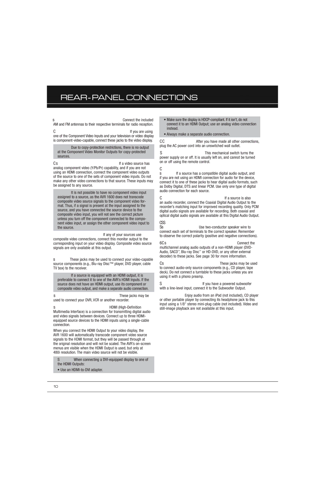 Harman-Kardon AVR 1600 owner manual REAR-PANEL Connections 