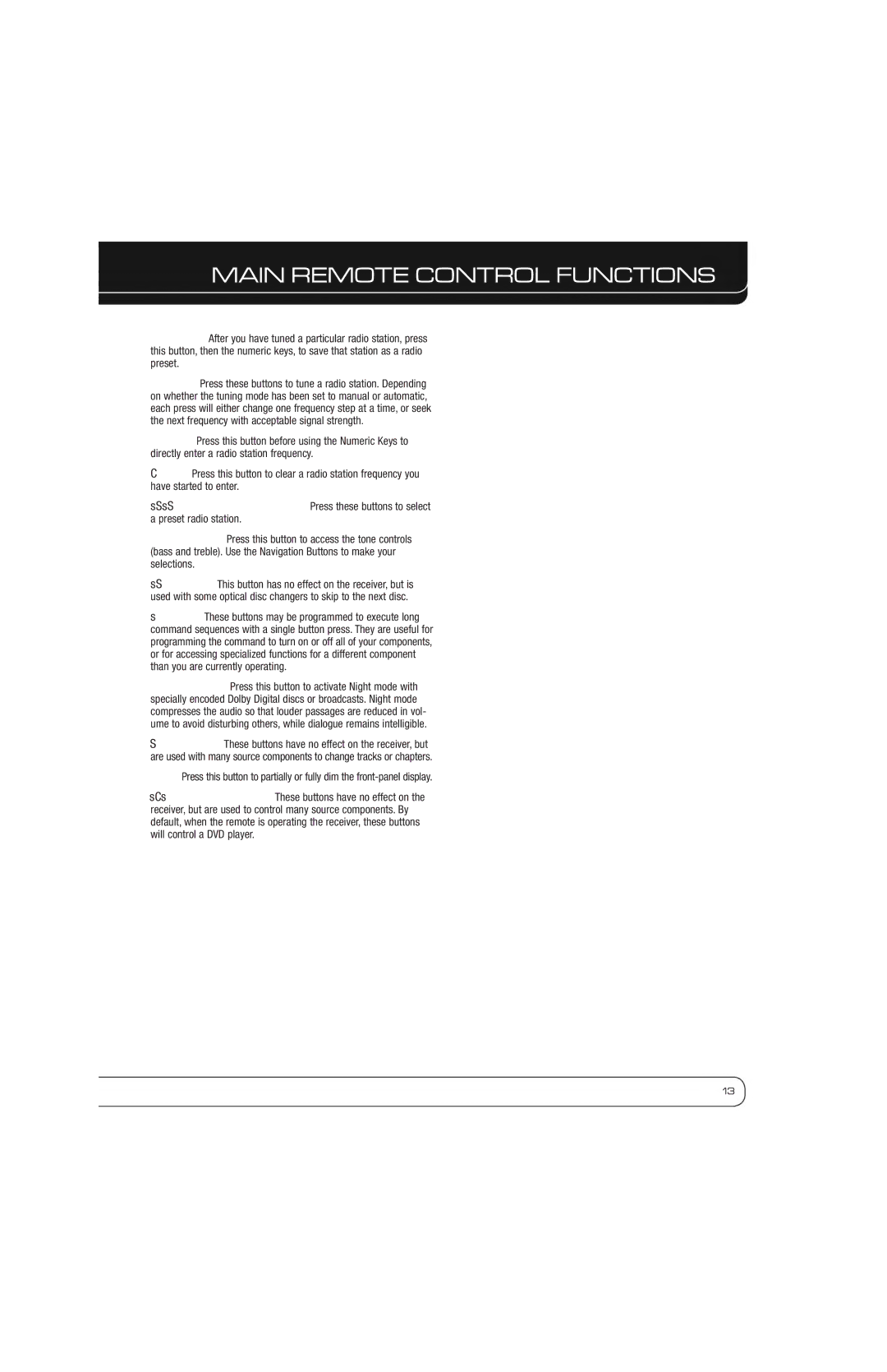 Harman-Kardon AVR 1600 owner manual Main Remote Control Functions 