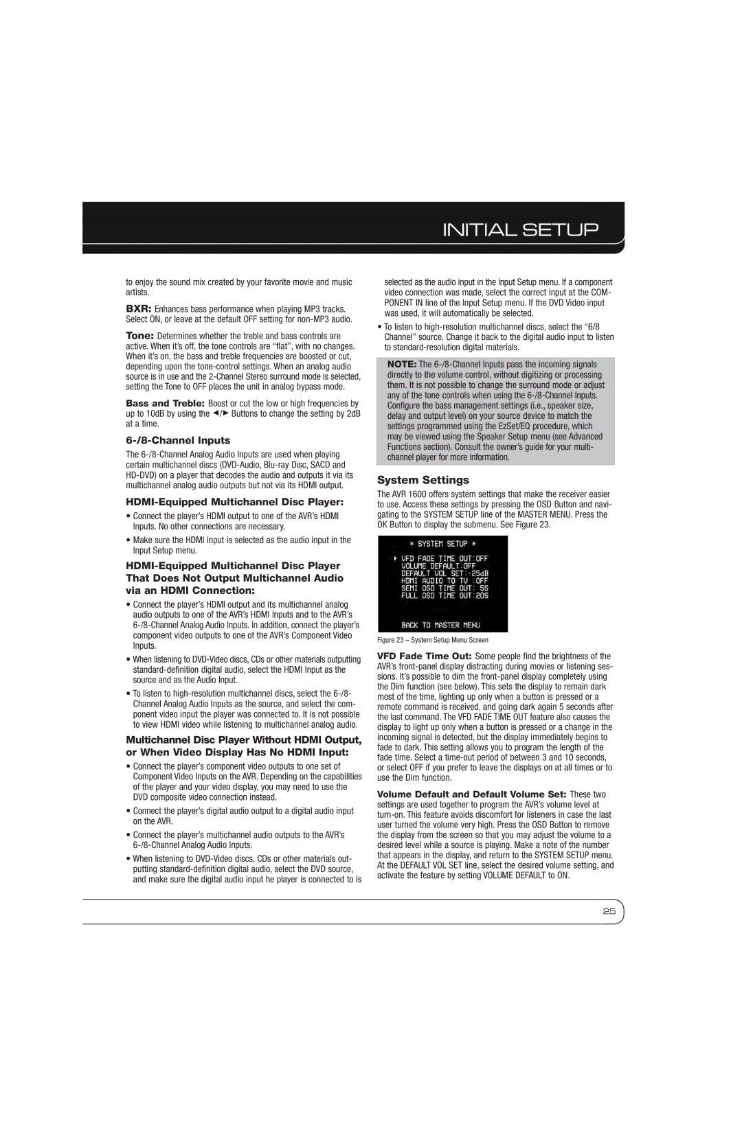 Harman-Kardon AVR 1600 owner manual System Settings, Channel Inputs 