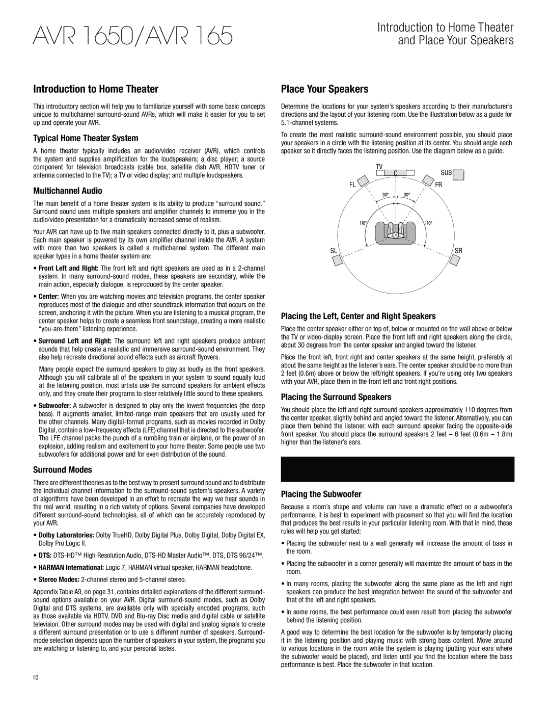 Harman-Kardon AVR 1650 owner manual Introduction to Home Theater 