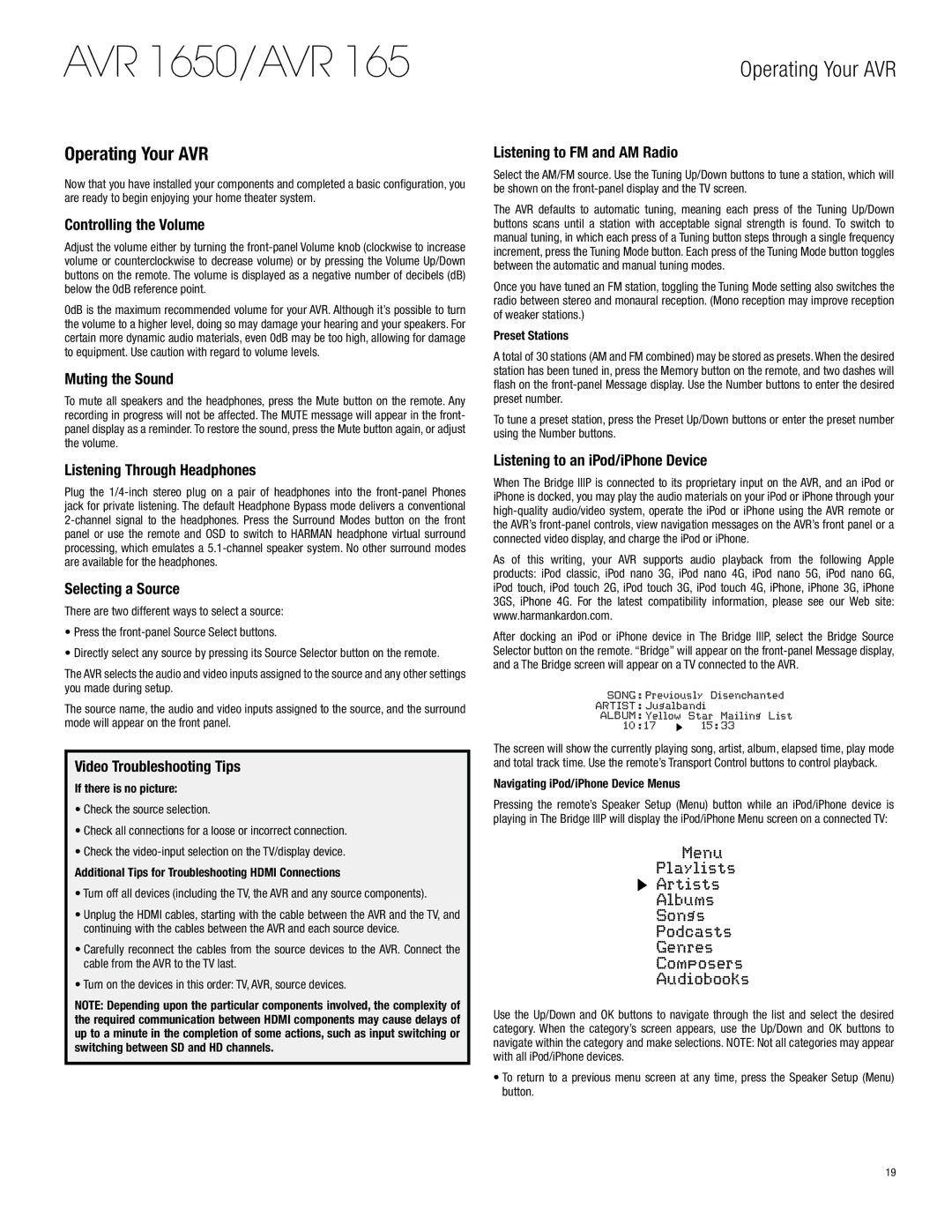 Harman-Kardon AVR 1650 owner manual Operating Your AVR 