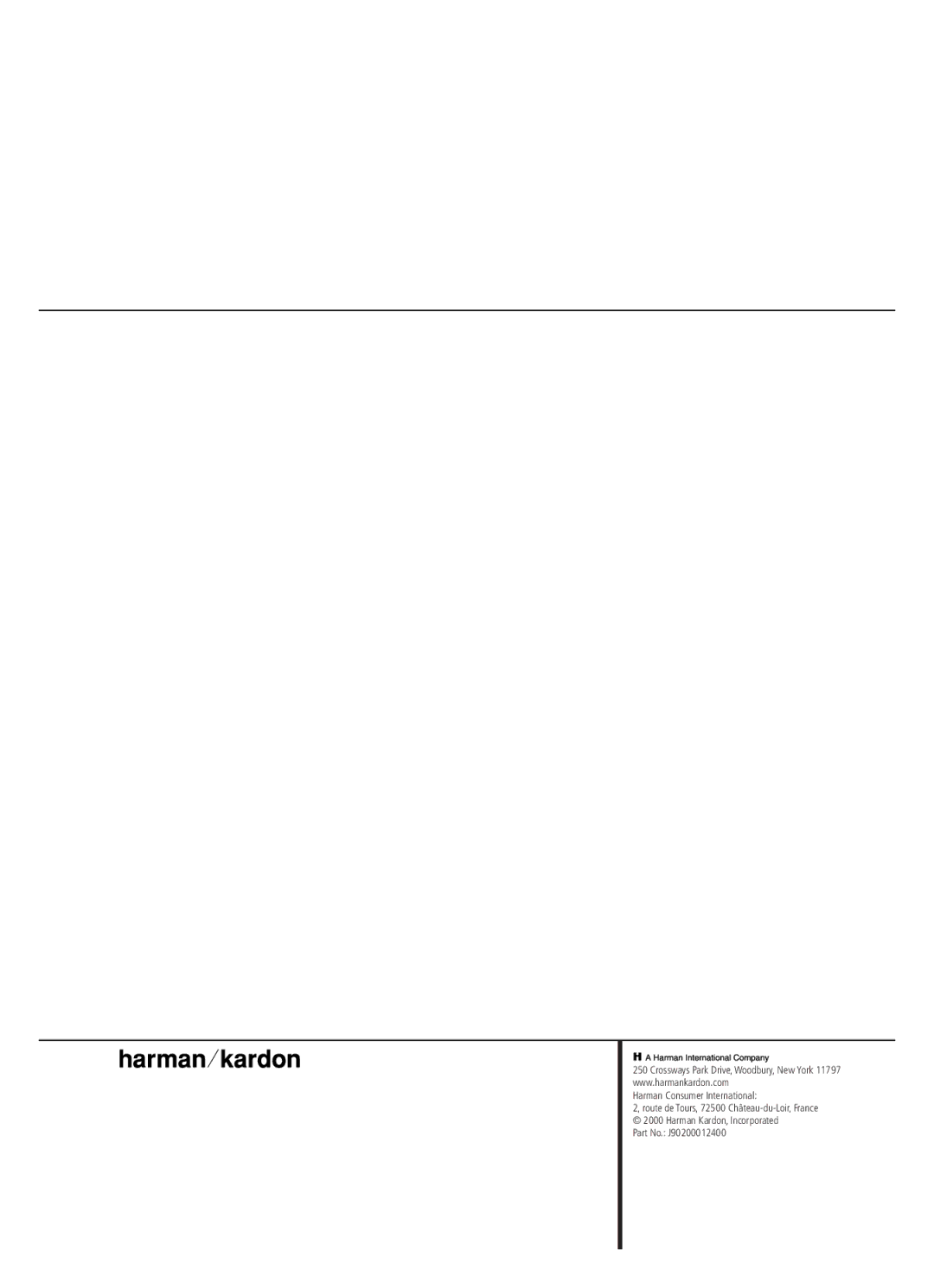 Harman-Kardon AVR 2000 owner manual Harman Consumer International 