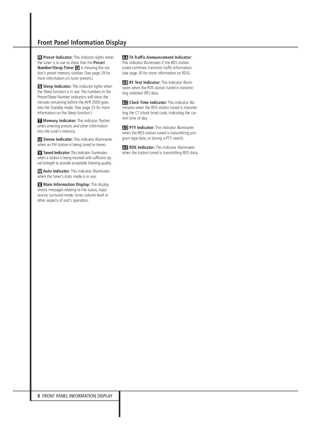 Harman-Kardon AVR 2000 owner manual Front Panel Information Display 