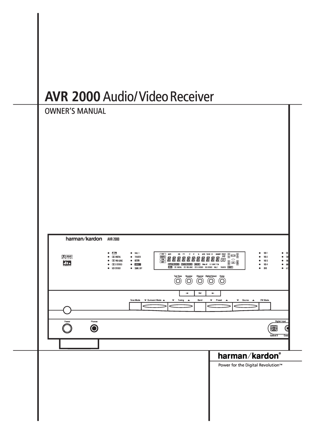 Harman-Kardon owner manual AVR 2000 Audio/ Video Receiver 