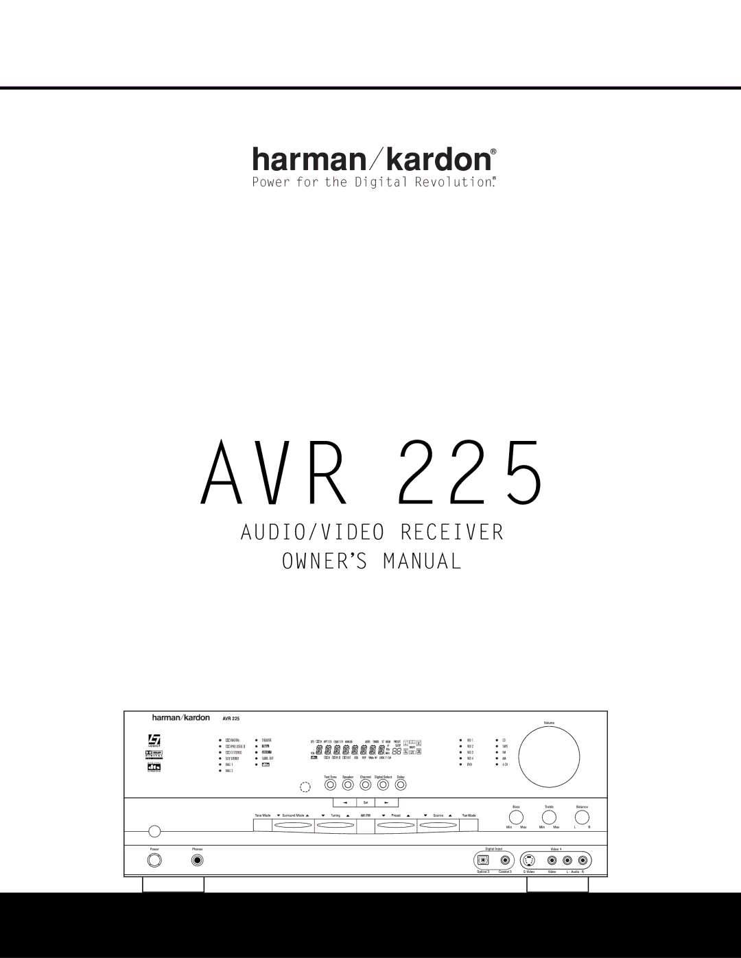 Harman-Kardon AVR 225 owner manual Avr, AUDIO/VIDEO Receiver 