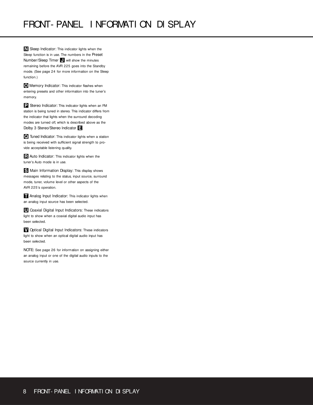 Harman-Kardon AVR 225 owner manual FRONT-PANEL Information Display 