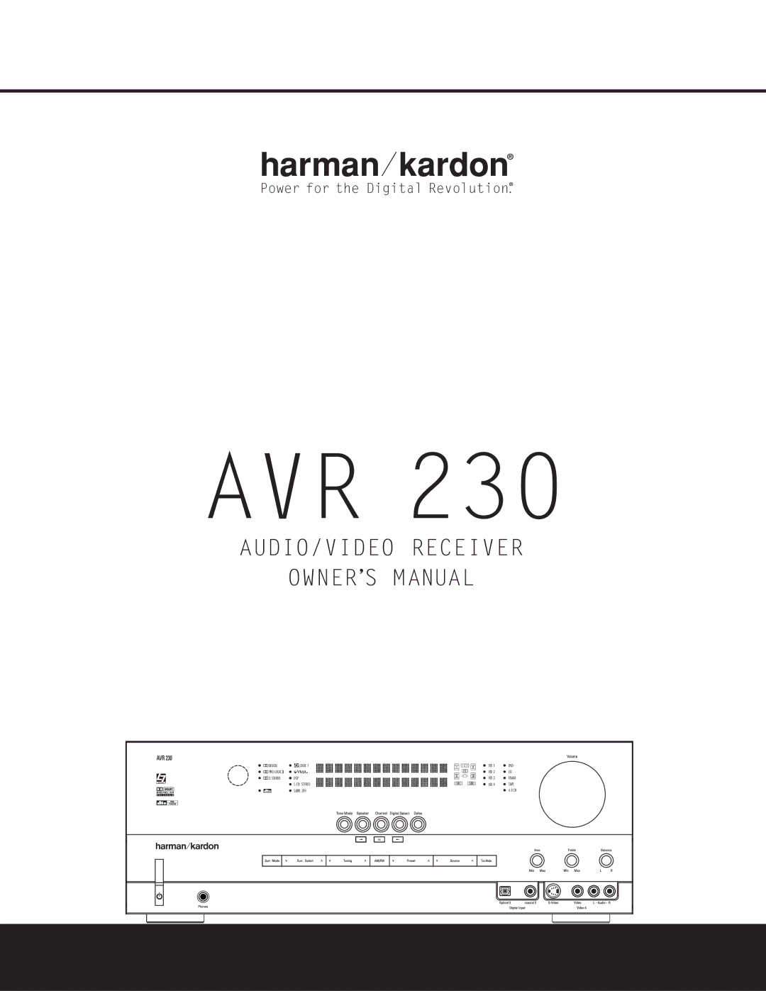 Harman-Kardon AVR 230 owner manual Avr, AUDIO/VIDEO Receiver 