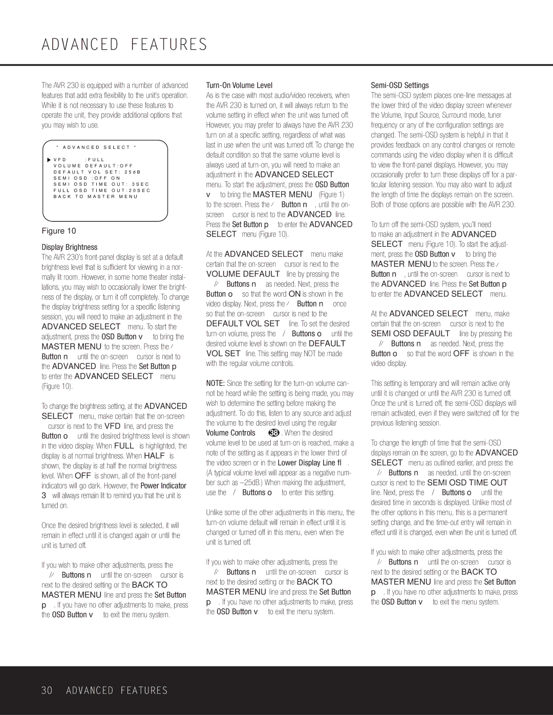 Harman-Kardon AVR 230 owner manual Advanced Features, Display Brightness 