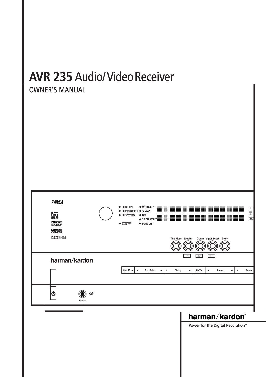 Harman-Kardon owner manual AVR 235 Audio/Video Receiver, Owner’S Manual 