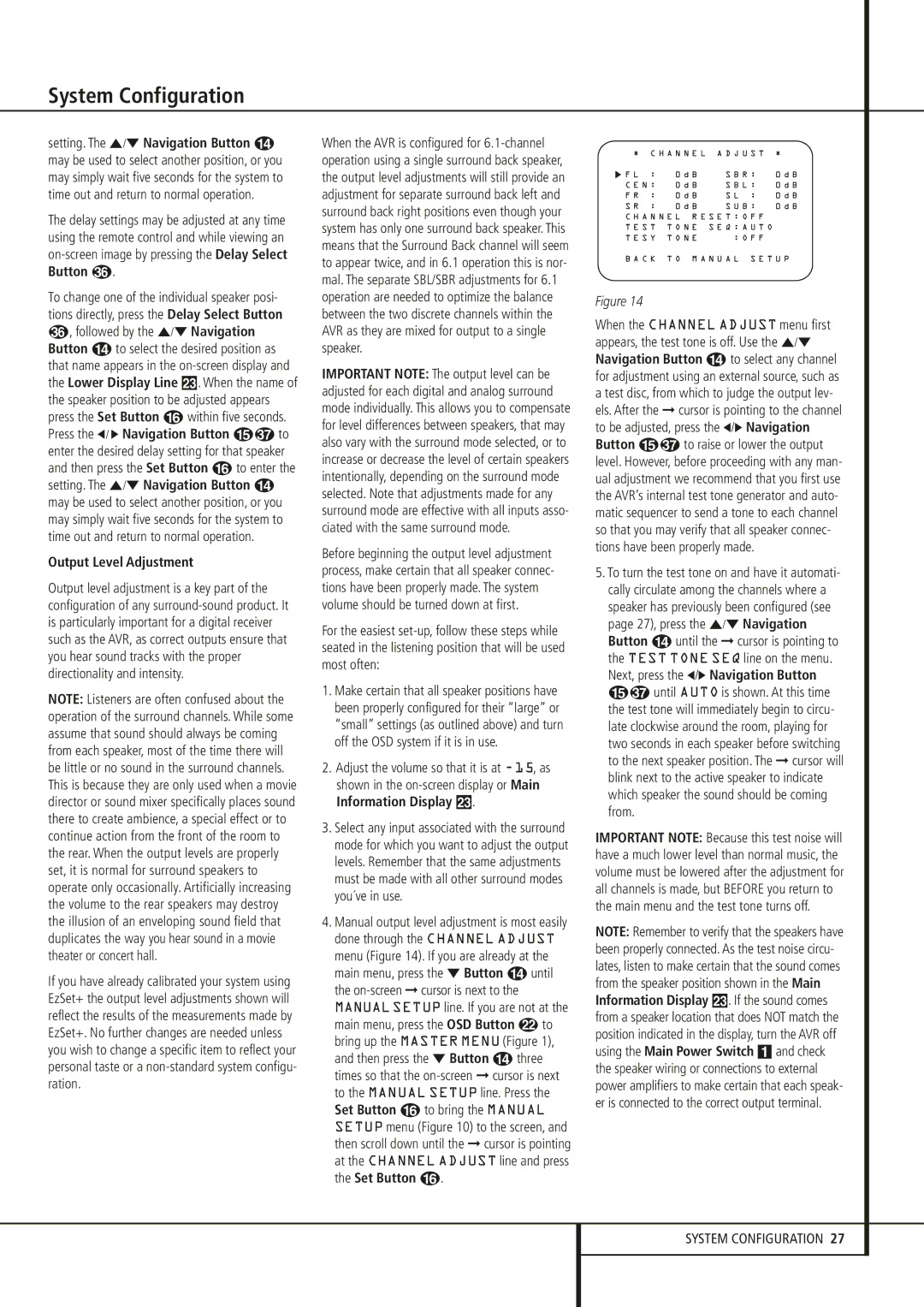 Harman-Kardon AVR 240 owner manual Output Level Adjustment 