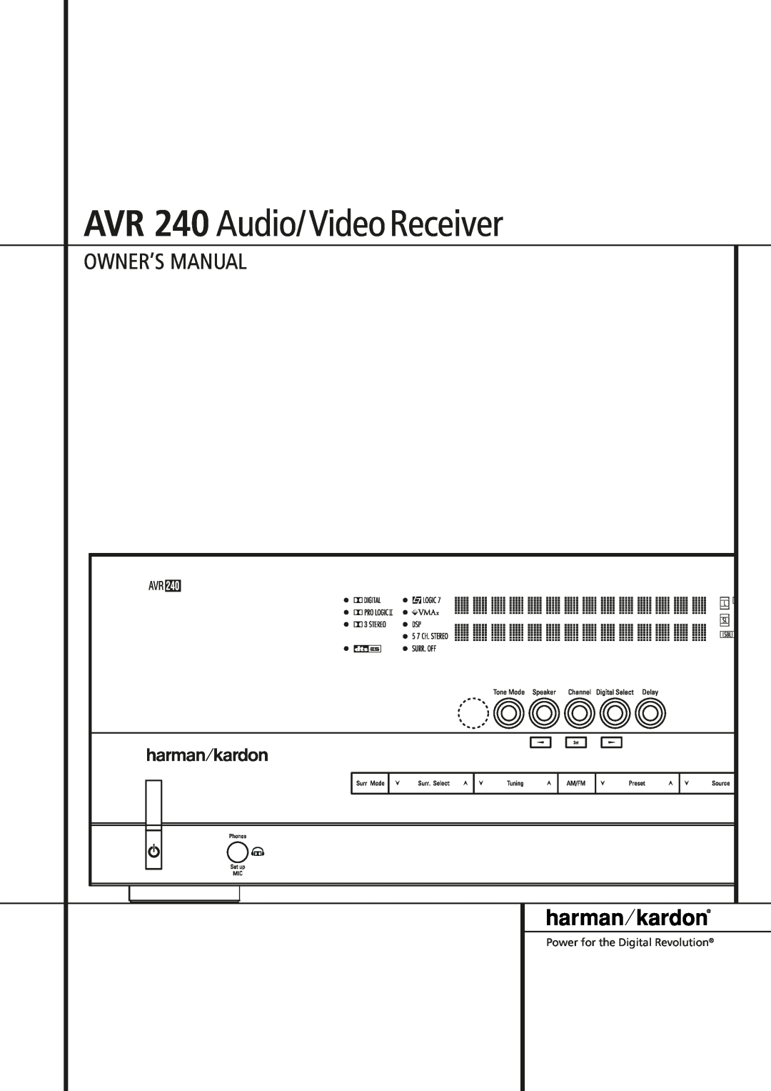 Harman-Kardon owner manual AVR 240 Audio/Video Receiver 