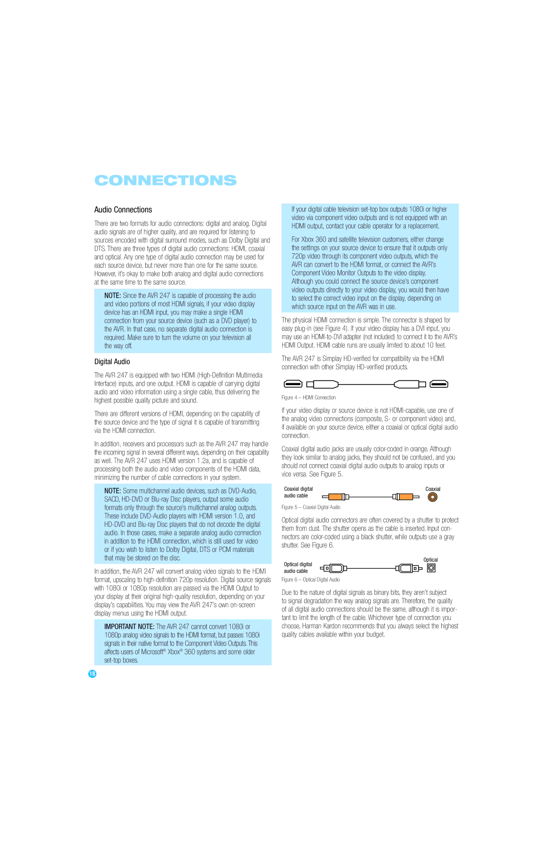 Harman-Kardon AVR 247 owner manual Audio Connections, Digital Audio 