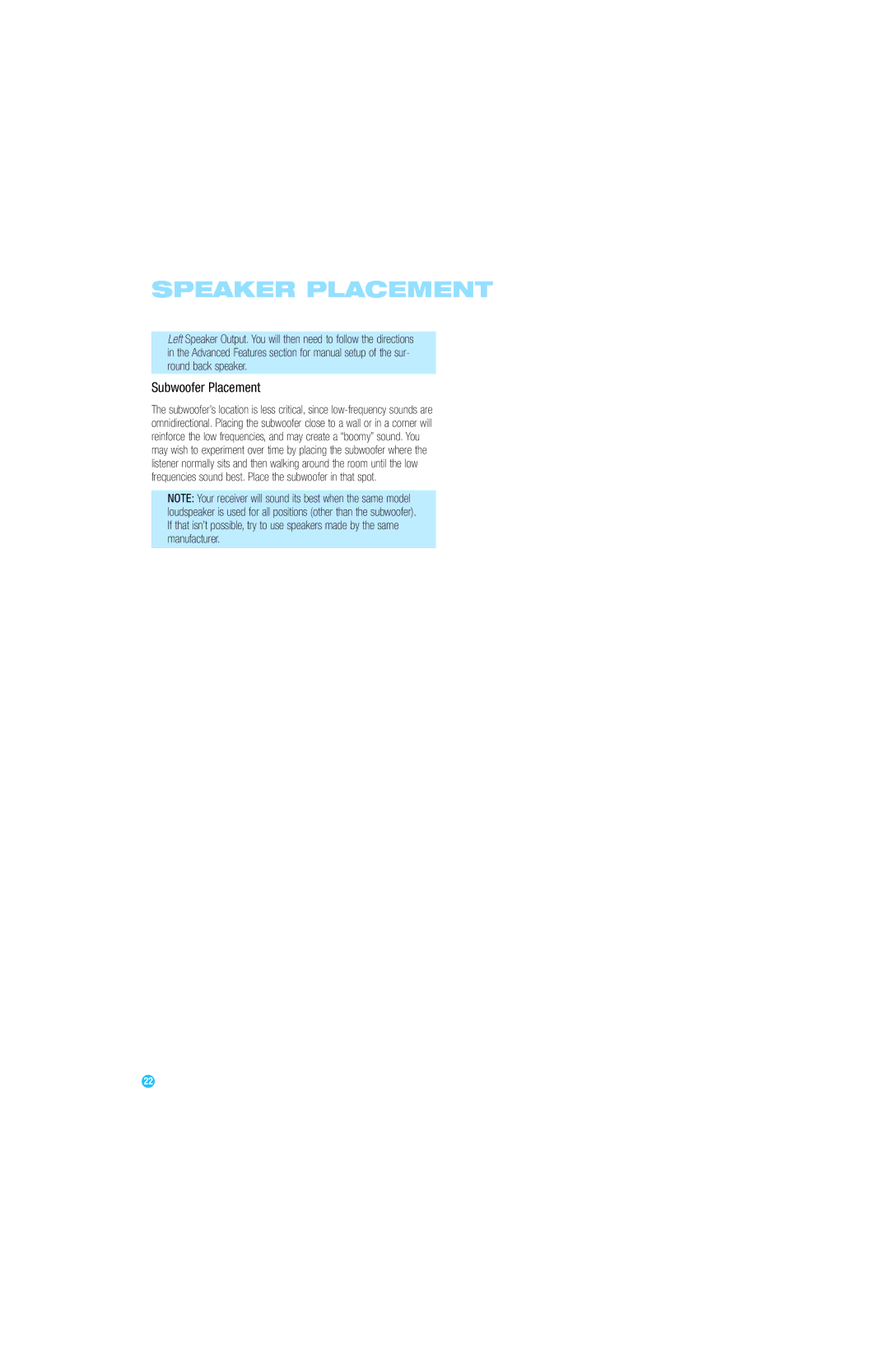 Harman-Kardon AVR 247 owner manual Subwoofer Placement 