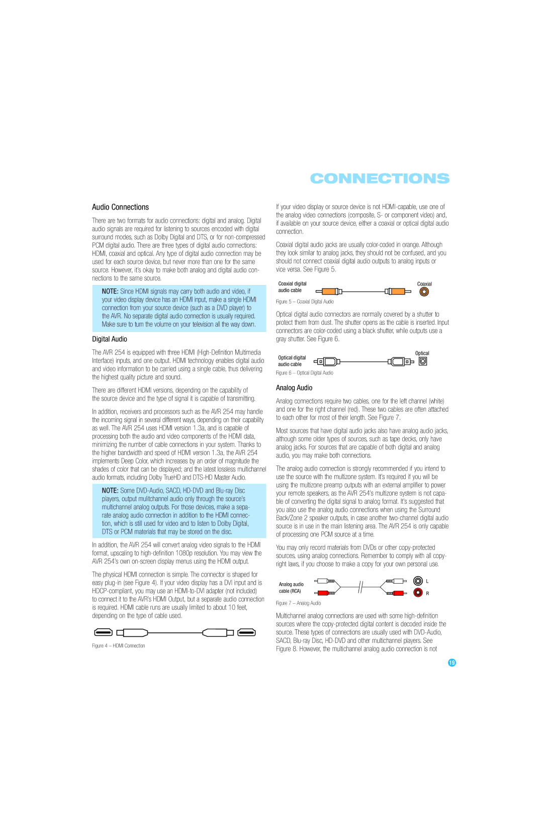 Harman-Kardon AVR 254 owner manual Audio Connections, Digital Audio 