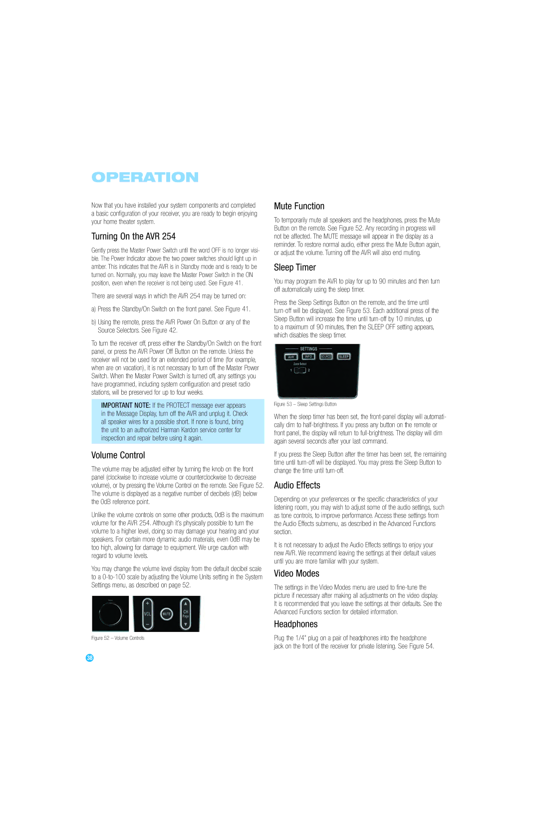 Harman-Kardon AVR 254 owner manual Operation 