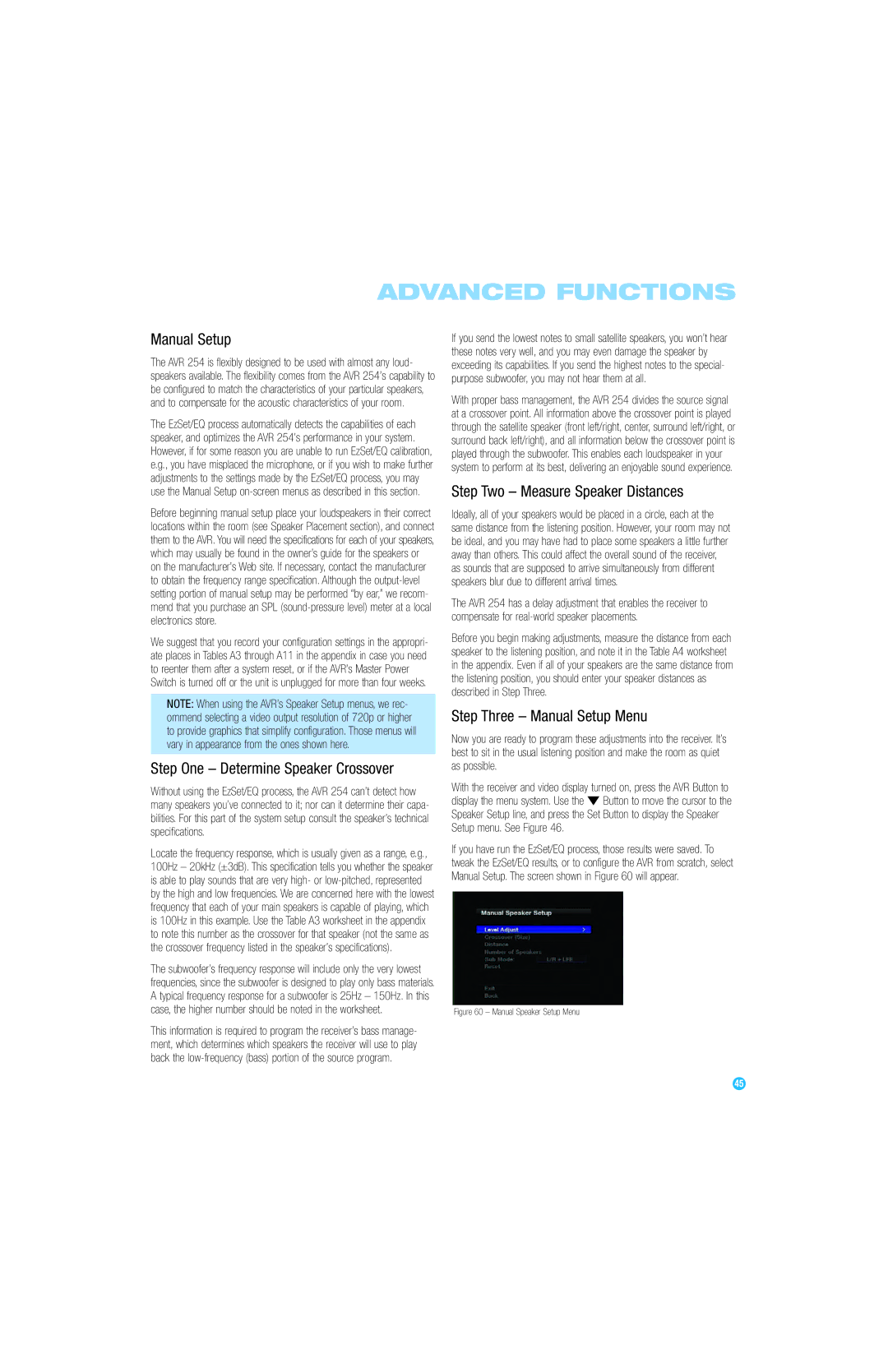 Harman-Kardon AVR 254 owner manual Step Two Measure Speaker Distances, Step Three Manual Setup Menu 