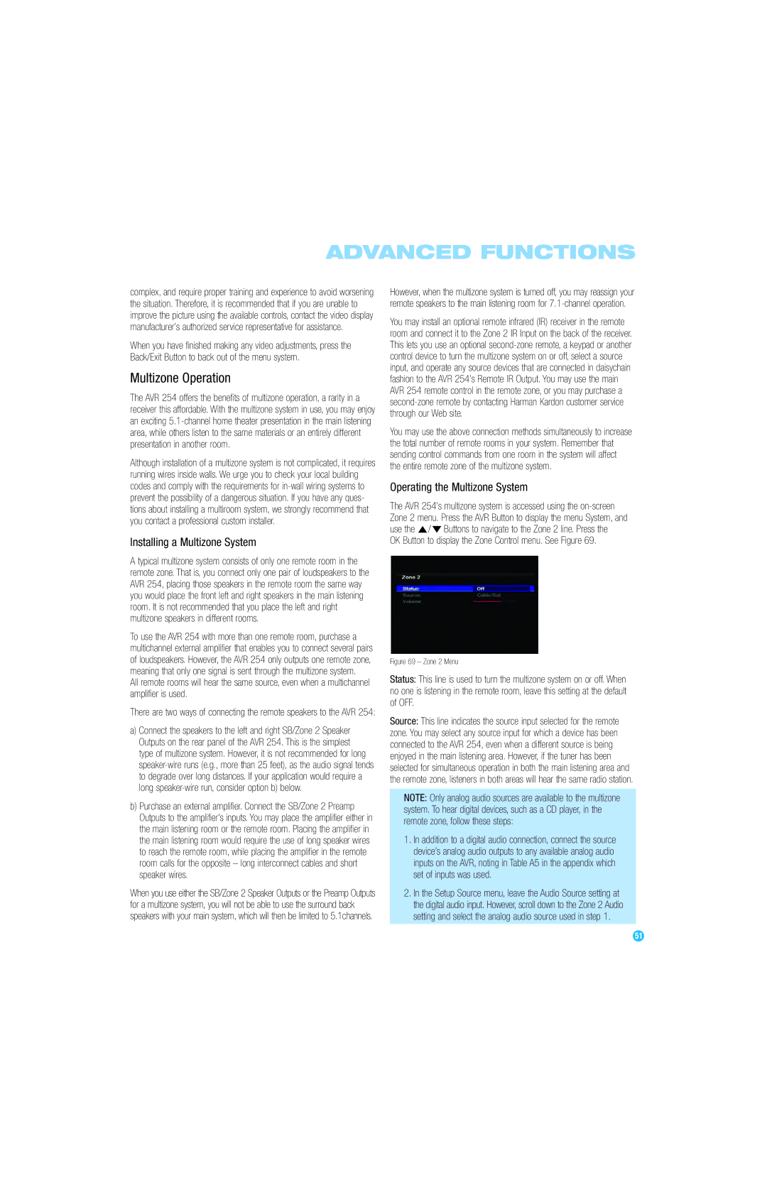 Harman-Kardon AVR 254 owner manual Multizone Operation, Installing a Multizone System, Operating the Multizone System 