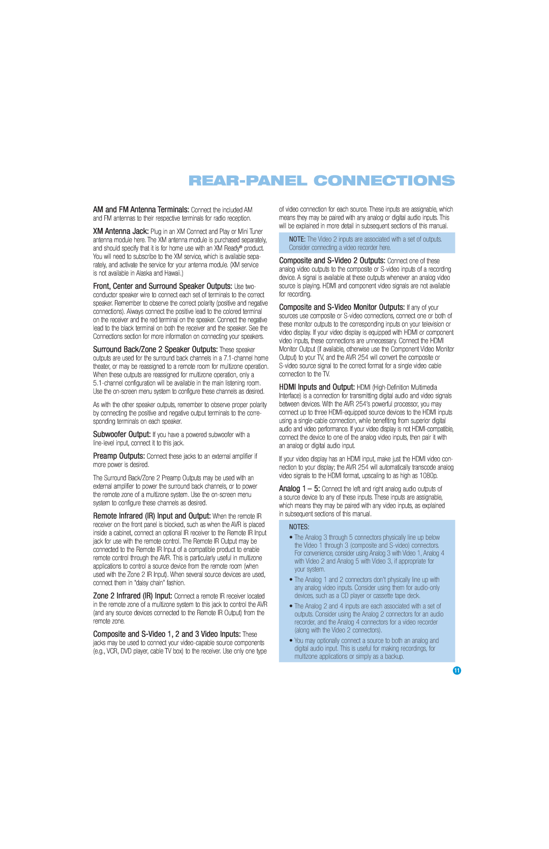 Harman-Kardon AVR 254 owner manual Rear-Panelconnections, is not available in Alaska and Hawaii 