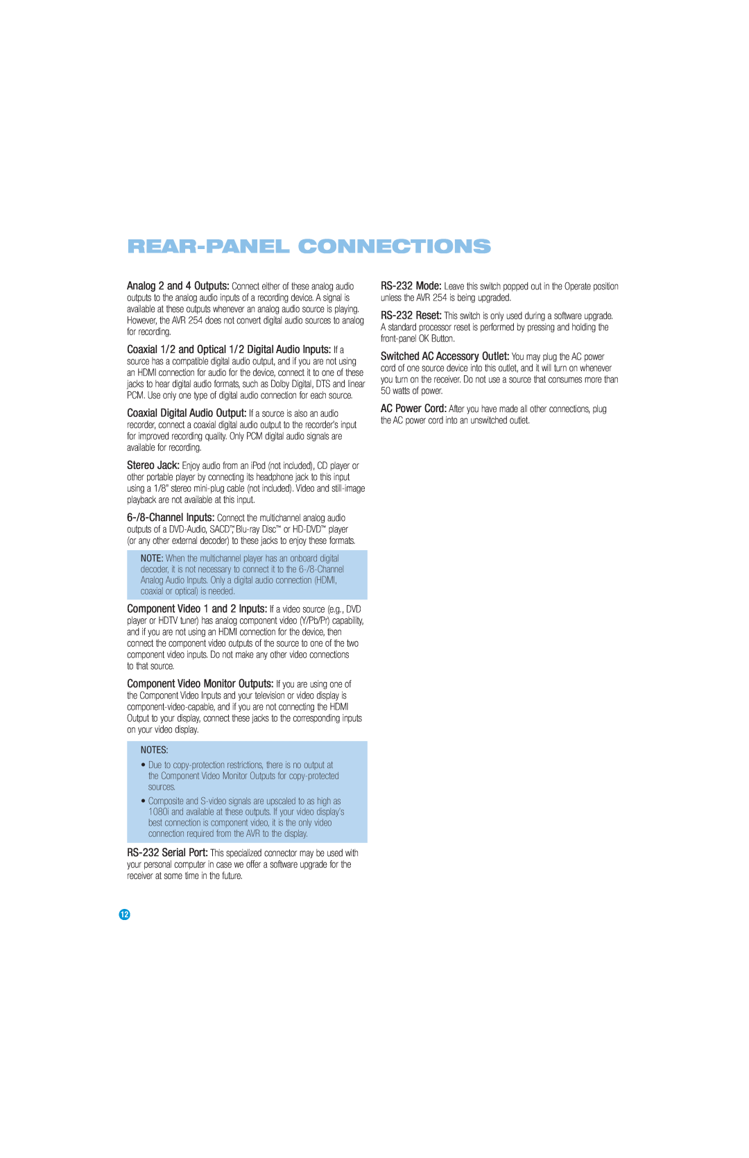 Harman-Kardon AVR 254 owner manual Rear-Panelconnections, to that source 