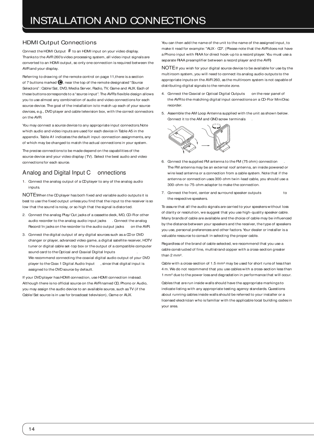 Harman-Kardon AVR 260 owner manual Analog and Digital Input Connections, Hdmi Output Connections 