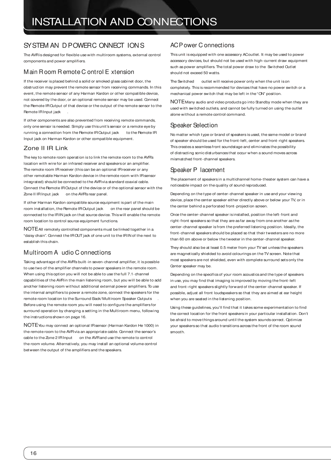 Harman-Kardon AVR 260 owner manual System and Power Connections 