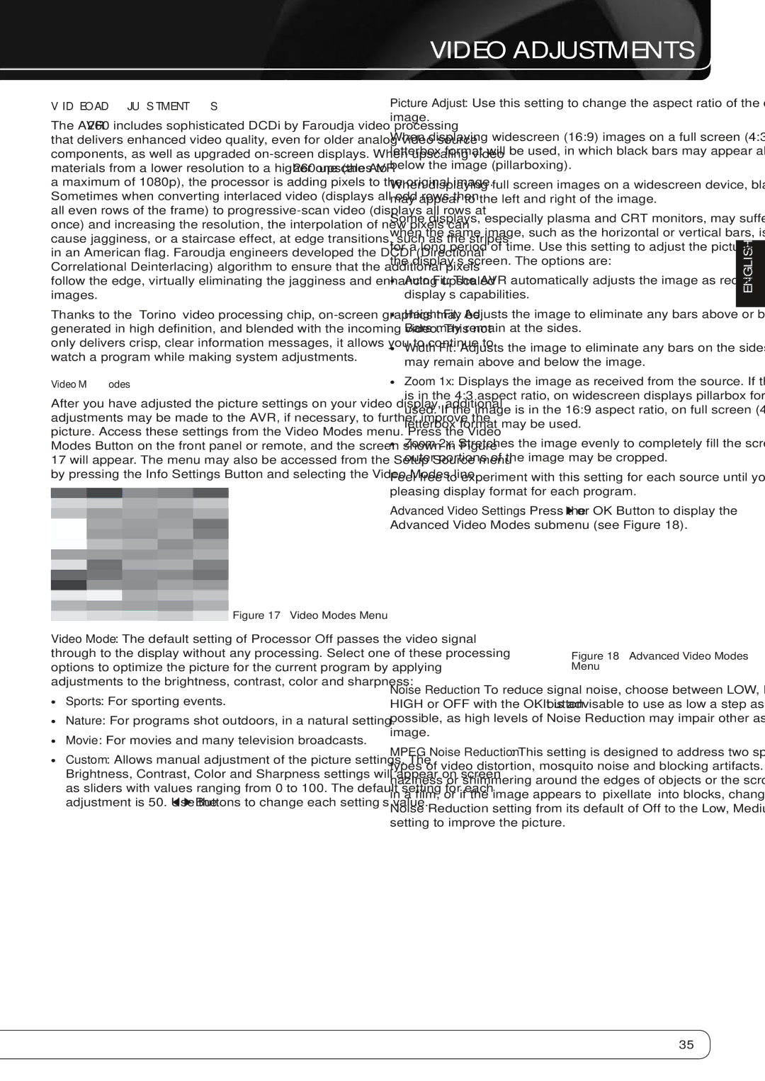 Harman-Kardon AVR 260 owner manual Video Adjustments 